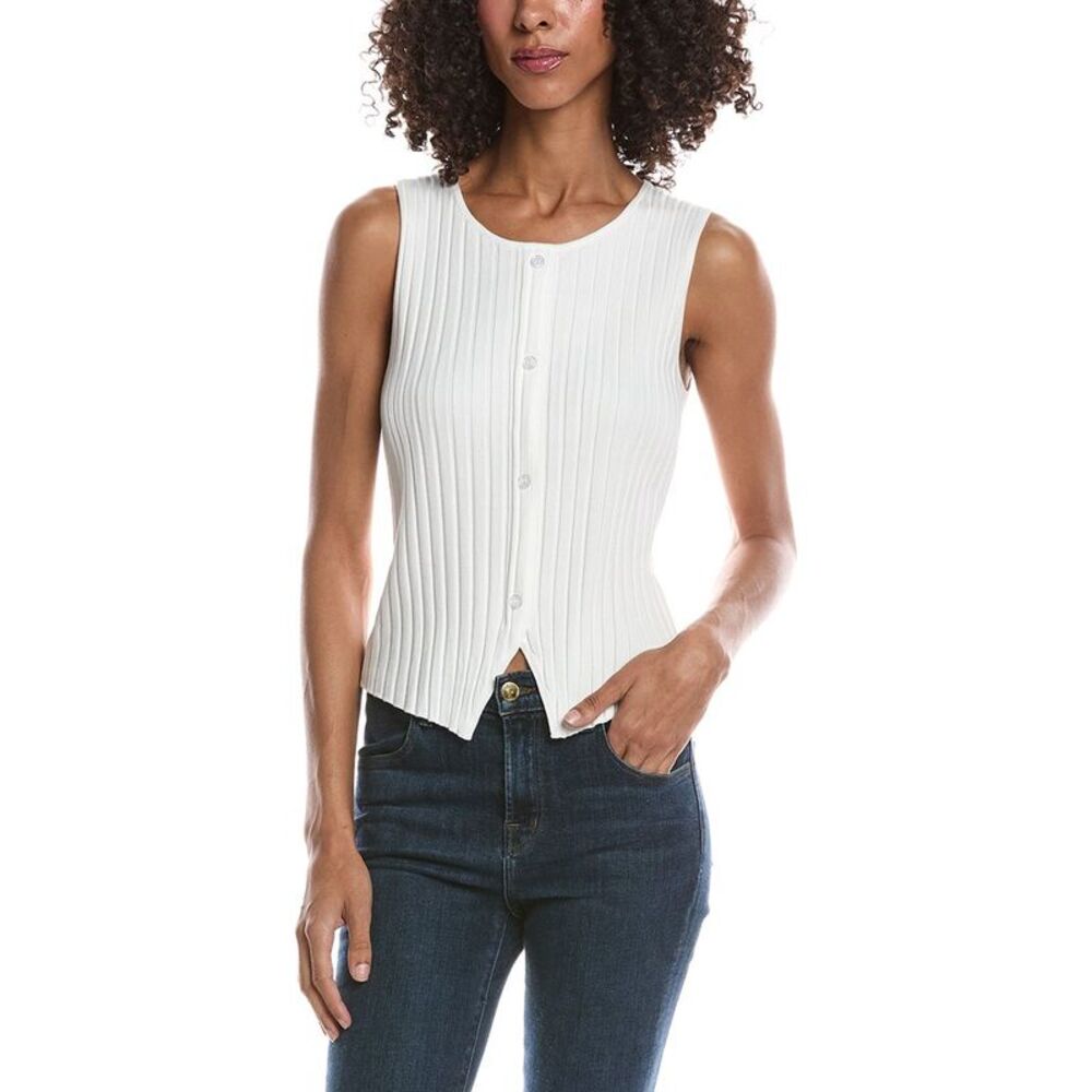 Bernardo Womens  Button Up Rib Knit Vest, White